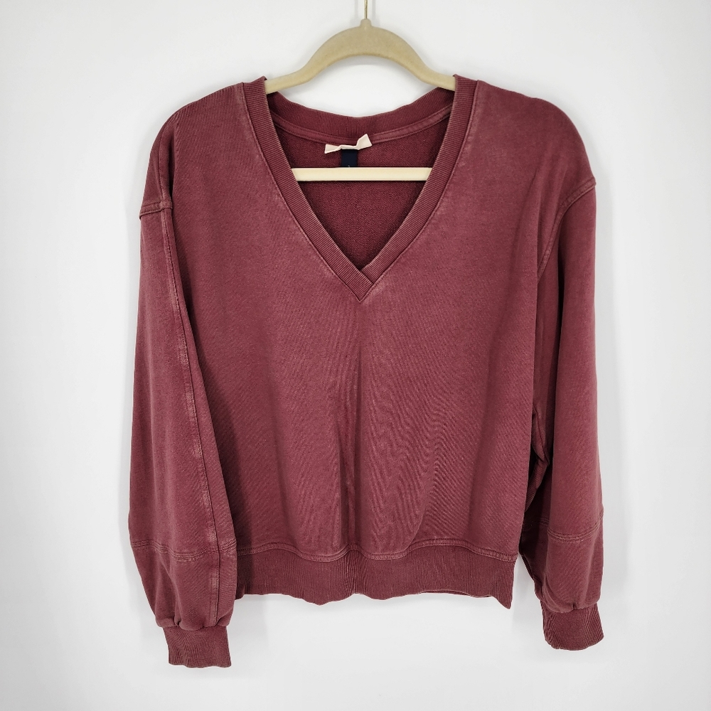 Universal Thread Balloon Sleeve Sweatshirt S Rust Red V Neck Relaxed